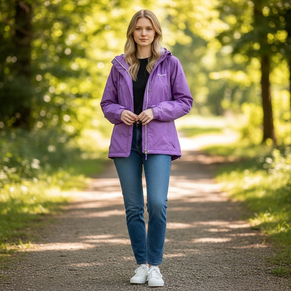Columbia Womens Purple Lightweight Full Zip Windbreaker Jacket Size 2X Packable